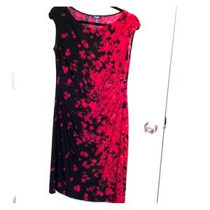 Never worn red floral with black back ground dress